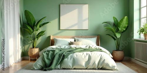 Serene Bedroom with Lush Greenery Calming Indoor Plants and Natural Bedding for Home Decor Inspiration