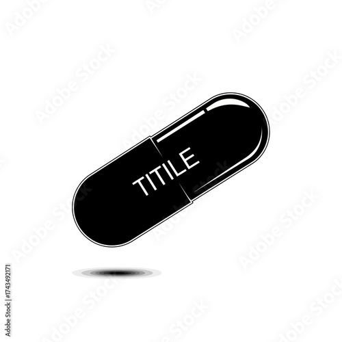 Black capsule with text titile silhouette isolated on white background