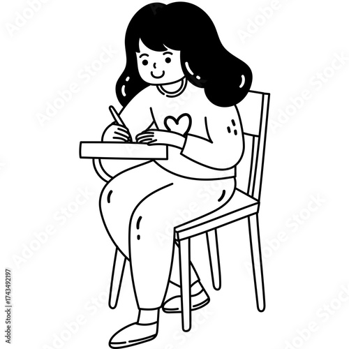 Girl Writing While Sitting on Chair