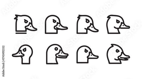 Collection of stylized duck head icons in profile view for natural themes vector