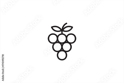 Black and white grape outline vector for organic food and drink design visuals.