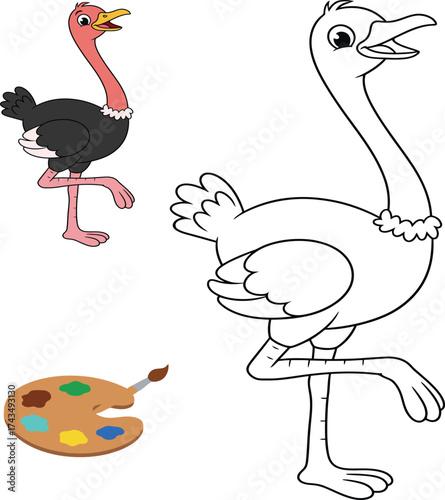 This playful coloring page features a cheerful ostrich, perfect for kids to trace and color. It's a fantastic way to inspire creativity and learn about these fascinating birds