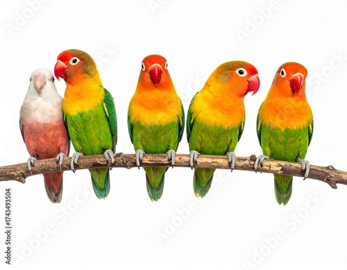 two parrots on white background