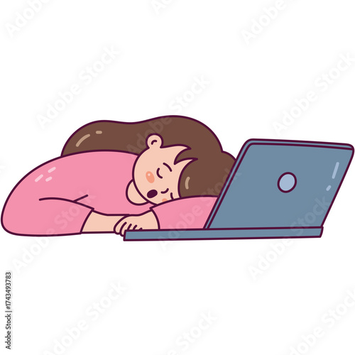 Girl Sleeping Peacefully Beside Her Laptop