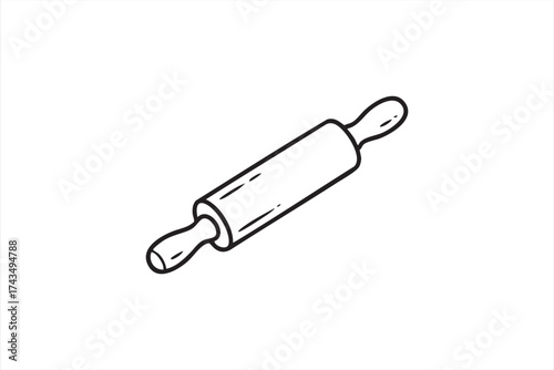 Black and white rolling pin vector design for pastry, dough, and bakery visuals.