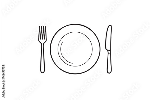 Minimalist dining vector icon representing restaurant, food, and meal concept.