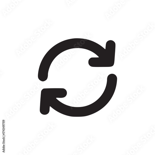 A simple black and white image showcasing a circular arrow icon on a plain white background center aligned
