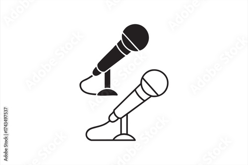 Flat design microphone icon representing voice, communication, and creativity.