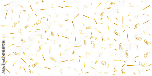 Confetti explosion on transparent background. Pieces of shiny gold paper flying and spreading.