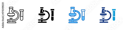 Microscope Test Multiple Style Icon Design Vector - Laboratory microscope with test tube symbolizing scientific research and medical testing