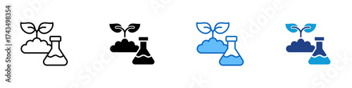 Plant Lab Multiple Style Icon Design Vector - Laboratory flask with sprouting plant symbolizing biotechnology, agriculture science, and eco research