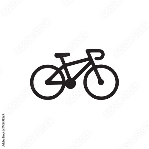 A simple black bicycle icon with curved handlebars and a seat isolated on a white background