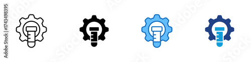 Lab Process Multiple Style Icon Design Vector - Gear with test tube symbolizing laboratory process, automation, and research development