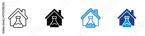 Home Lab Multiple Style Icon Design Vector - House with laboratory flask representing home laboratory, personal experiments, or DIY science projects