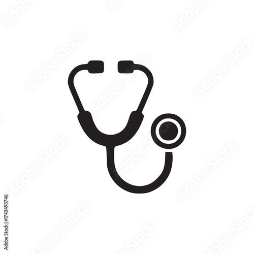 A simple black stethoscope isolated on a white background used for medical diagnosis and healthcare needs
