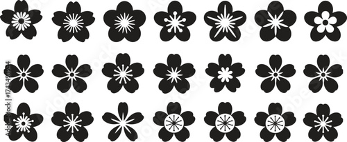 Flower Silhouette Icon Set – Black Floral Blossom Vector Illustration Collection