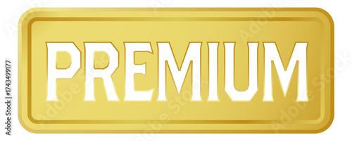 プレートに切り抜かれた「PREMIUM」の文字。白背景にベクターイラスト。