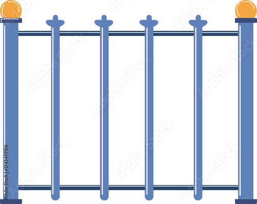  Blue Metal Fence Railing Orange Finials Architectural Barrier Isolated Vector