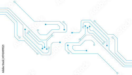Technology blue circuit diagram on white background. High-tech circuit board connection system.Vector abstract technology on white background.