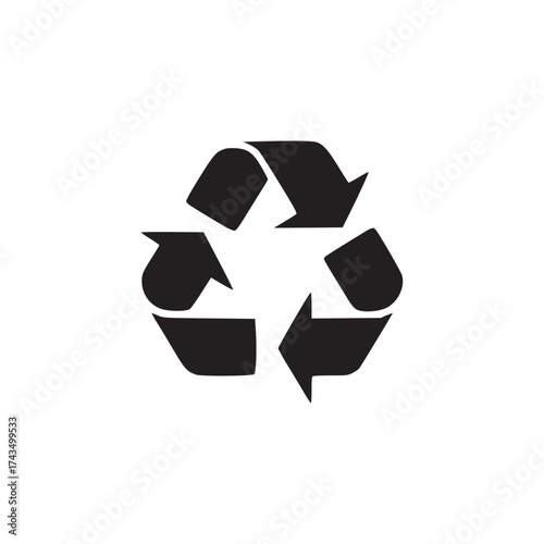 A simple black and white image featuring the universal recycling symbol in a central location