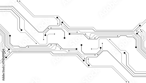 Circuit Board Technology Information Pattern Concept Vector Background. Grayscale Color Abstract PCB Trace Data Infographic Design Illustration.