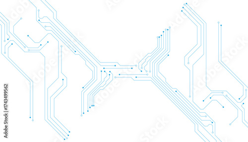 Technology blue circuit diagram on white background. High-tech circuit board connection system.Vector abstract technology on white background.