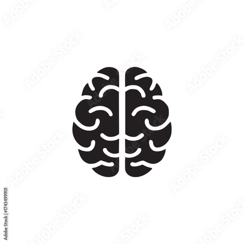 A simple black and white illustration of a human brain with clear separation of the hemispheres