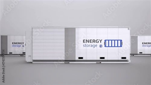3d rendering group of energy storage systems or battery container units 4k footage