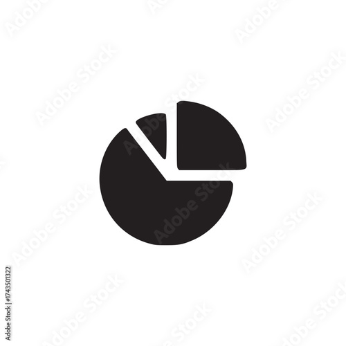 A black pie chart icon with three segments on a white background in the center of the image