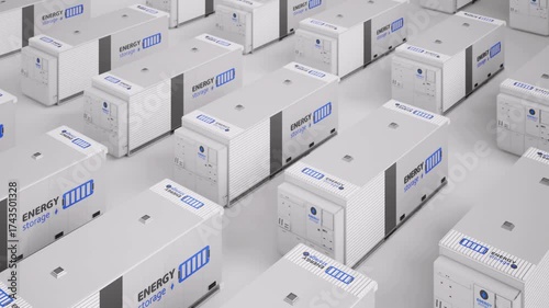 3d rendering group of energy storage systems or battery container units 4k footage