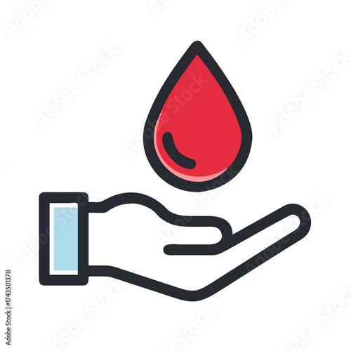 Hand holding a red drop of blood in a simple vector style, Charity  