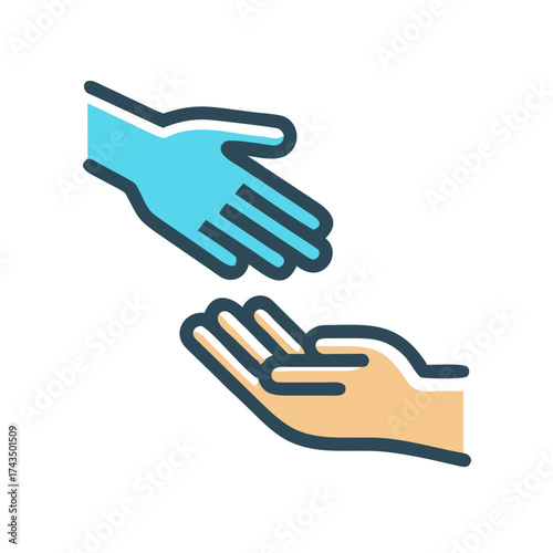 Two hands reaching out to each other in a charity concept  
