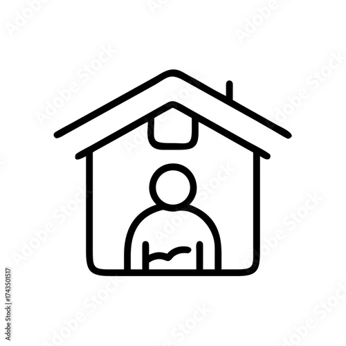 Line art of a person inside a house icon, vector, Charity  