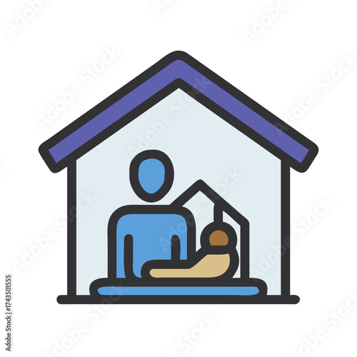Icon of a caregiver with a child inside a home symbolizing charity  