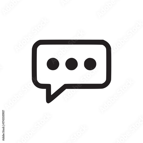 A simple black outline of a speech bubble with three dots inside on a plain white background space
