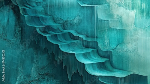 Abstract turquoise ice formations with water trickles