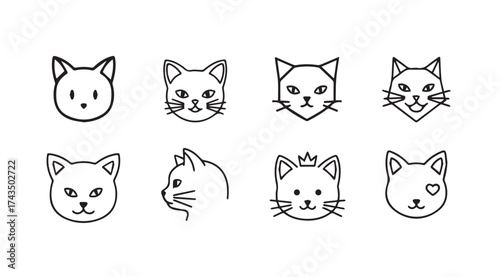 Collection of hand drawn sketch style cat faces expressing different emotions and poses vector