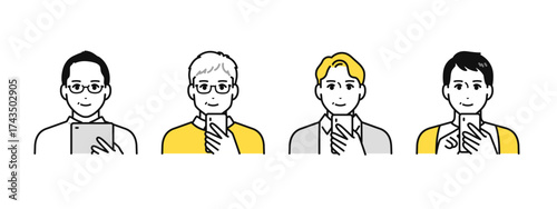 デジタル端末を使う中年男性のアイコンセット