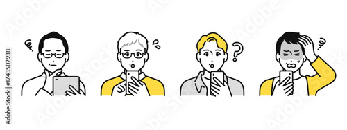 スマホトラブルに困る中年男性のアイコンセット