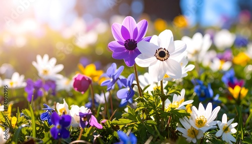 Fototapeta Naklejka Na Ścianę i Meble -  Vibrant wildflowers in a sunny meadow