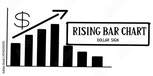 Rising bar chart with dollar sign and upward arrow showing growth and financial success indicator concept