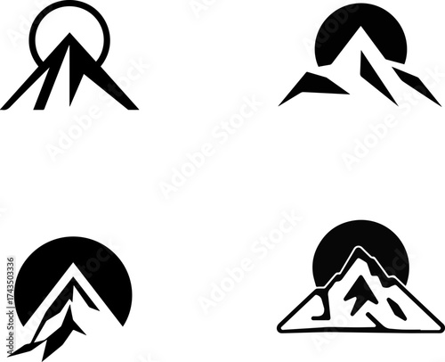 Mountain Icon Set – Landscape, Nature, Adventure, and Outdoors Symbols