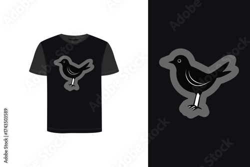 Tshirt mockup bird silhouette standing one leg a dark vector