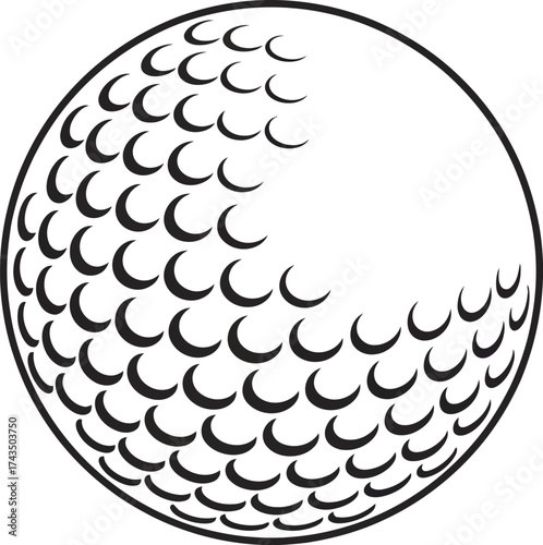 A simple black and white graphic of a textured golf ball