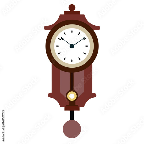 Old model pendulum wall clock on white background.