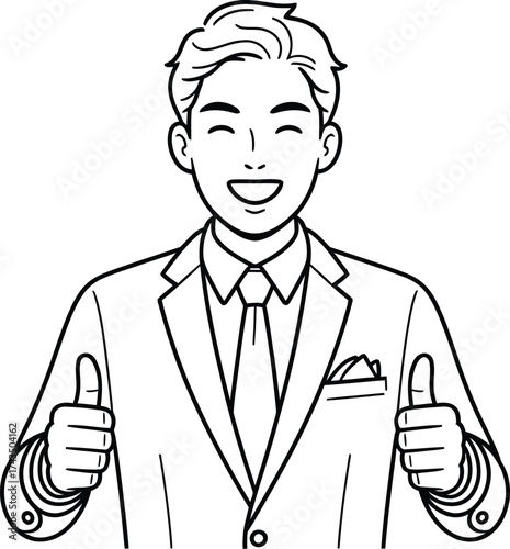 Man in suit giving thumbs up in black and white outline