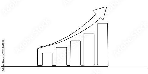 Single continuous line Art drawing of increasing sales performance bar graph sign, Successful business sales strategy, Single line art of business growth, Object one line of flat icon sign symbol.