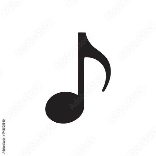 A single black eighth note isolated on a white background in a simple and minimalist style image design