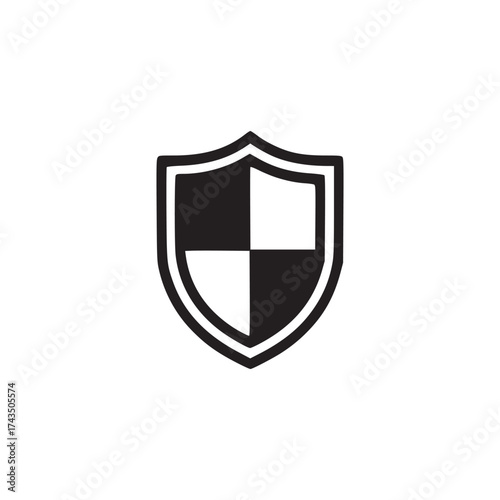 Isolated black and white shield icon with quartered design on a plain background in simple style