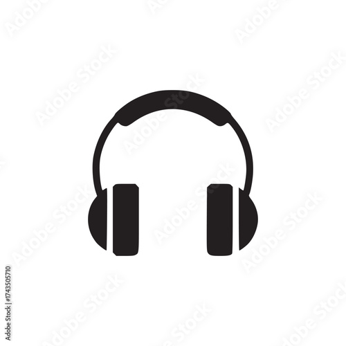 A simple minimalist illustration of black headphones on a white background in a central composition